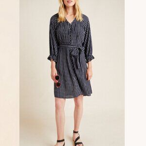 Anthropologie Maeve Sara Smocked Checkered Boho Cottagecore Shirt Dress Size L